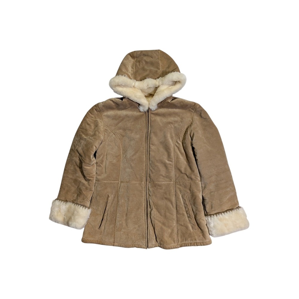 Wilsons Suede Leather Faux Fur Jacket Women's Size L Y2K Hooded Winter